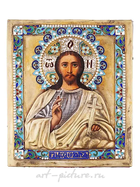 AN ANTIQUE RUSSIAN ICON CHRIST PANTOCRATOR 19TH C