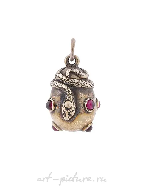 RUSSIAN 88 SILVER RUBY FIGURAL SNAKE EGG PENDANT