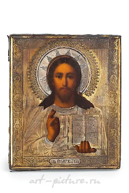 ICON REPRESENTING CHRIST WITH PARTIALLY SILVERED RIZA...