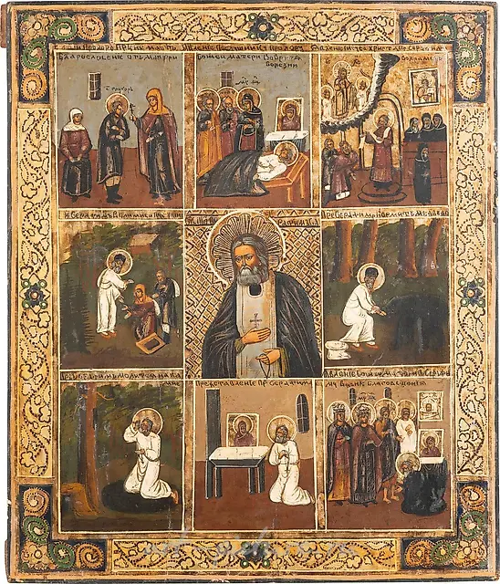 РЕДКАЯ ИКОНА СВЯТОГО СЕРАФИМА САРОВСКОГО "ЖИТИЕ"