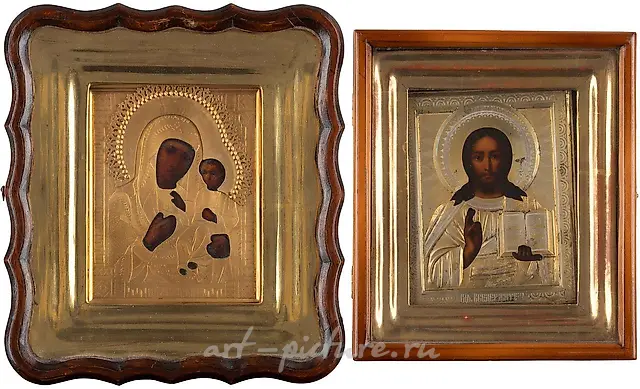 TWO ICONS WITH OKLAD WITHIN KYOT: CHRIST PANTOKRATOR AND THEOTOKOS