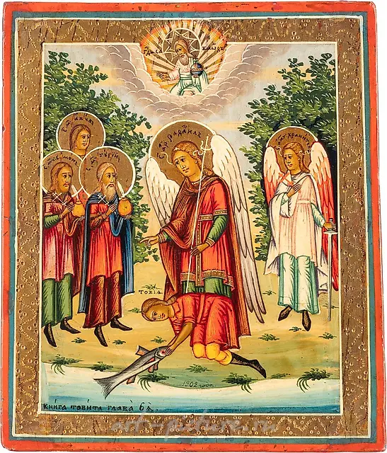 Редкая икона с изображением Архангела Рафаила.