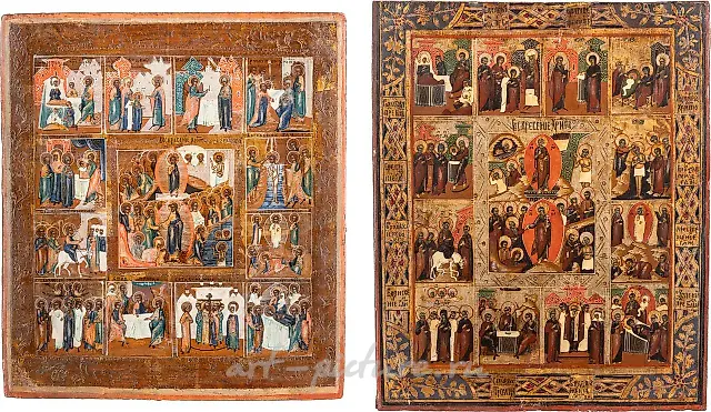TWO FEAST DAY ICONS Russian, late 19th century Tempera on wood