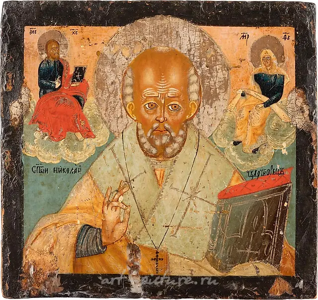 Фрагмент иконы, изображающей святого Николая Мирликийского, Русская