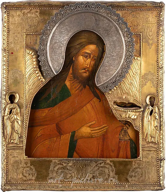 AN ICON SHOWING ST. JOHN THE FORERUNNER FROM A DEISIS WITH