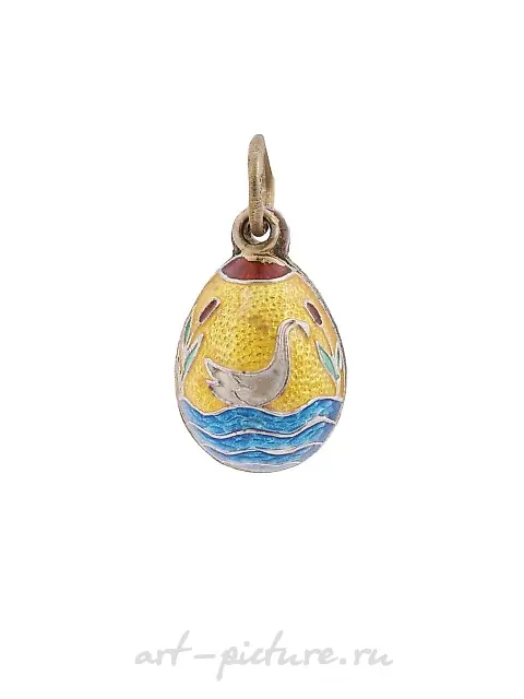 RUSSIAN 88 GILT SILVER GUILLOCHE ENAMEL EGG PENDANT