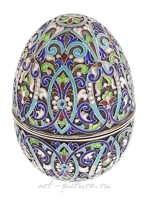 RUSSIAN 84 GILT SILVER ENAMEL EASTER EGG BOX