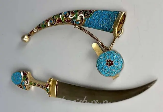 19th century Russian enamel 84 silver dagger pin