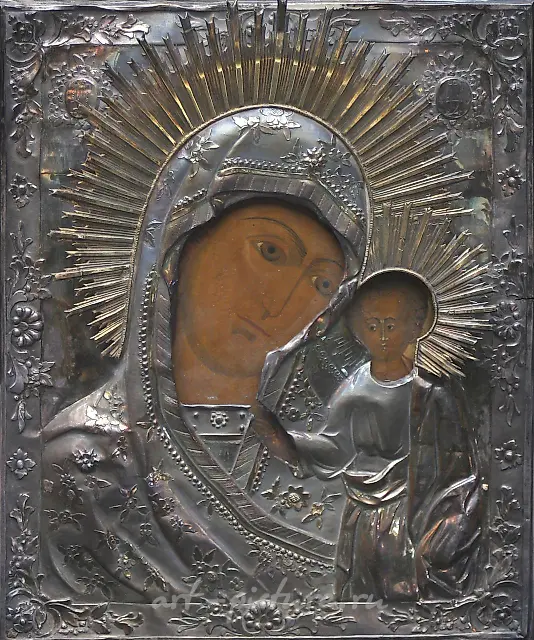 Russian icon "Our Lady Hodegetria of Kazan", silver oklad. -...