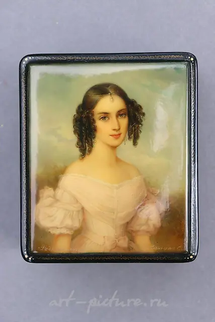 Наталья Пушкина-Гончарова (1812-1863), русская лаковая миниатюра Федоскино