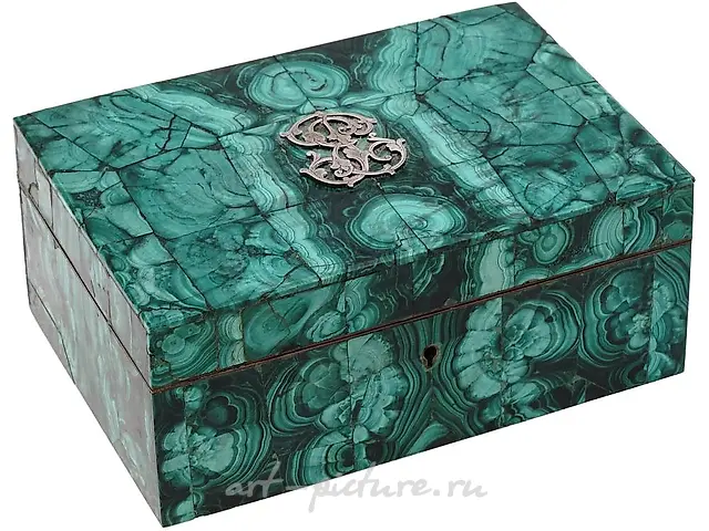 ANTIQUE RUSSIAN FIGURAL GILT BRONZE MALACHITE BOX
