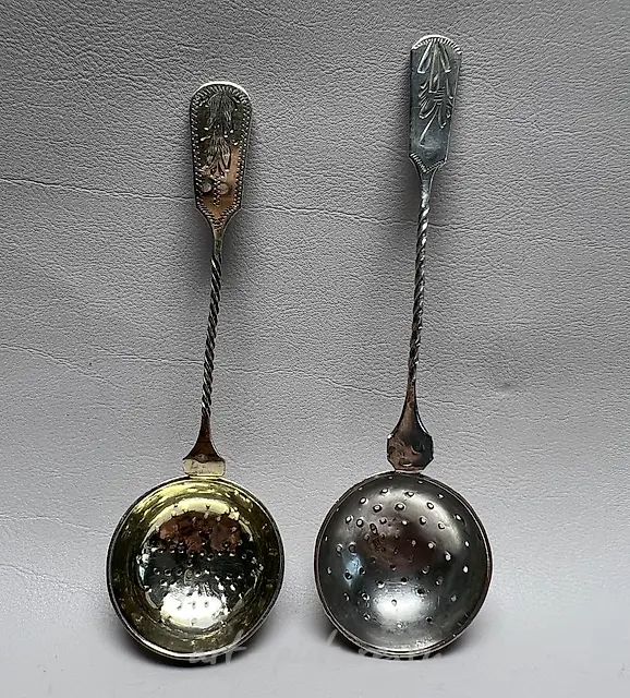 Two Imperial Russian 84-Silver Tea Strainers, 3.3 ozt