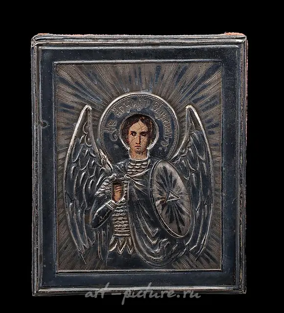 19th century photolithograph mounted Russian icon with silver ...