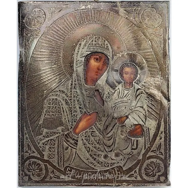 Антикварная русская икона из серебра 84-й пробы XIX века