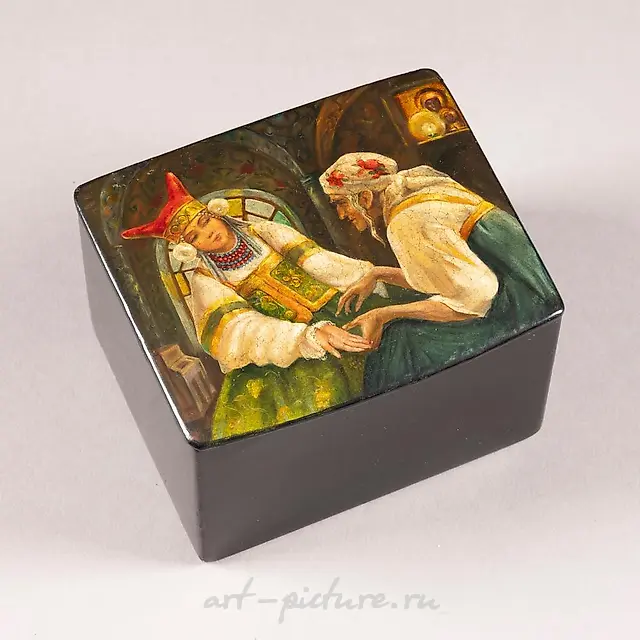 A PAPIER-MACHÉ AND LACQUER BOX SHOWING A READING GIRL