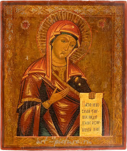 БОЛЬШАЯ ИКОНА, ИЗОБРАЖАЮЩАЯ БОГОРОДИЦУ ИЗ ДЕИСИСА.