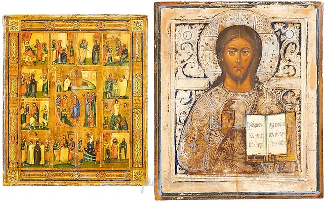 Две иконы, изображающие Христа Пантократора и Святого Георгия.