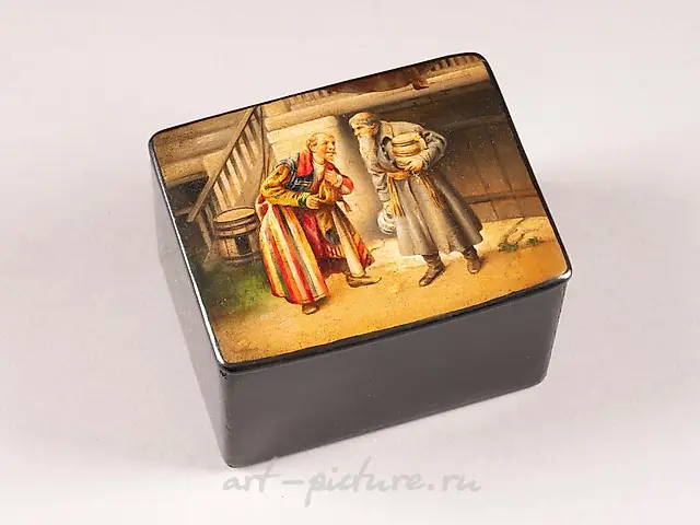 Коробка из папье-маше и лака "Друзья" по мотивам работ Клавдия Васильевича Лебедева.