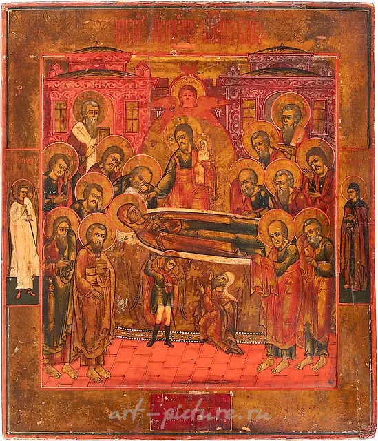 A DATED ICON SHOWING THE DORMITION OF THE MOTHER OF GOD