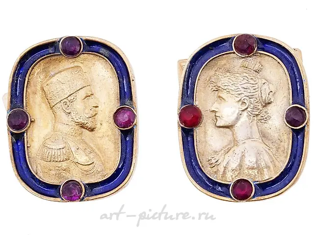 RUSSIAN GILT SILVER NICHOLAS II ALEXANDRA CUFFLINKS