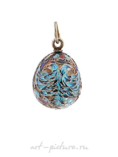 RUSSIAN GILT SILVER CLOISONNE ENAMEL EGG PENDANT