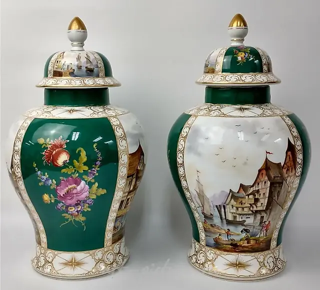 Pair of 19thC Royal Vienna Porcelain Covered Jars.