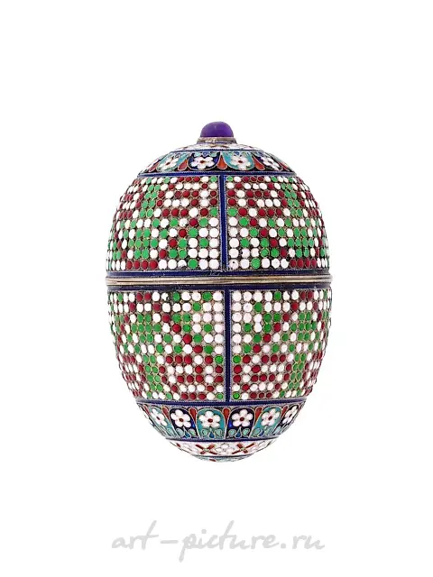 RUSSIAN GILT SILVER CLOISONNE ENAMEL EGG CASKET