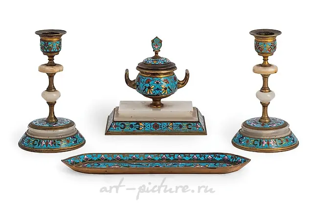 DESK SET IN METAL, ENAMEL, ALABASTER AND MOTHER-OF-PEARL ...