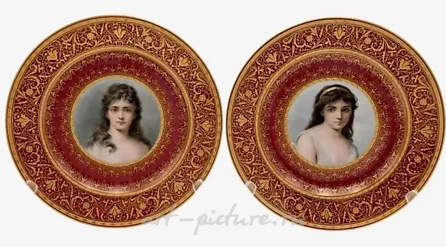Фарфоровые тарелки в стиле Royal Vienna, около 1900 года, диаметр 8,5 дюйма.