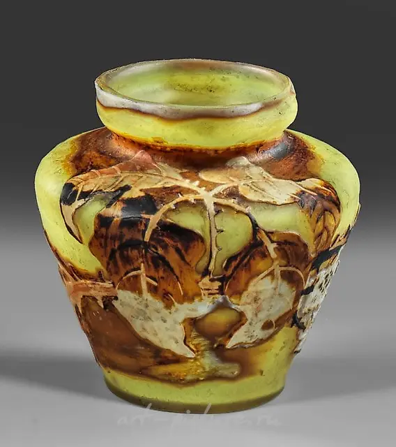 Small decorative vase with wild rose decoration by Muller Frères.