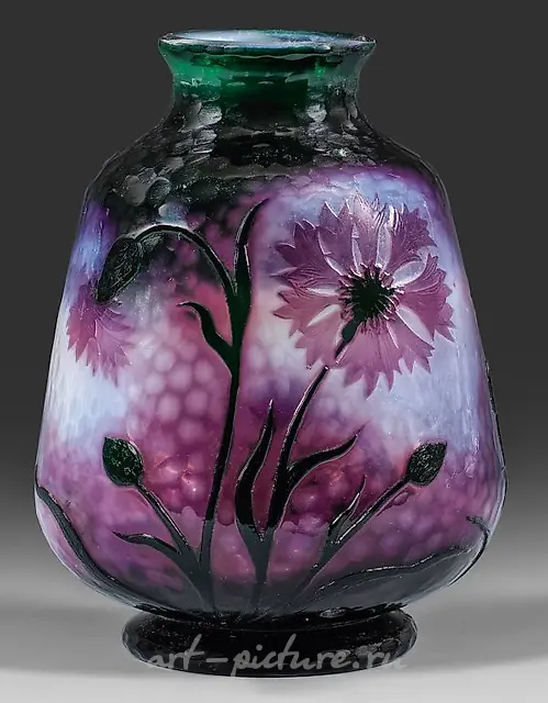 Rare Daum decorative vase with cornflower decoration.