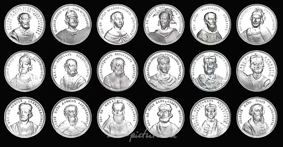 The collection of silver medals "Great Princes, Kings, and Emperors of Russia" consists of 67 pieces. It was produced by the Saint Petersburg Mint of the Goznak, featuring a portrait series based on the preserved historical tools (dies).