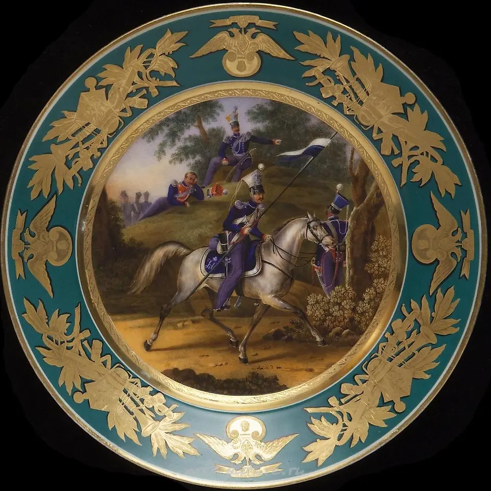 "PORCELAIN PLATE WITH HAND PAINTING '1818 Private of the Ulan Regiment'"