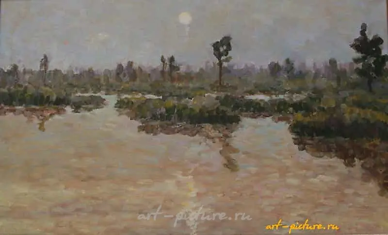 Сумерки на болоте. Луна. Холст, масло. 42 х 68 см.