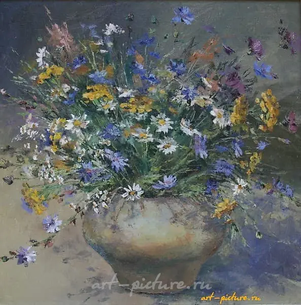 Полевые цветы. Пижма. Холст, масло. 50 х 50 см.