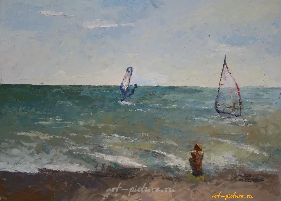 У моря. Саки. Картон, масло. 25 х 35 см.