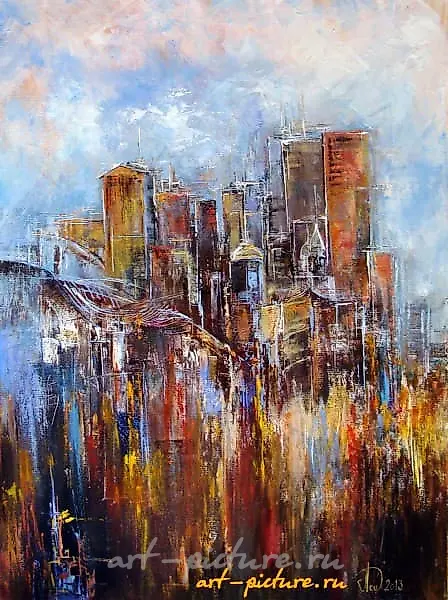 城市的垂直，油画，画布