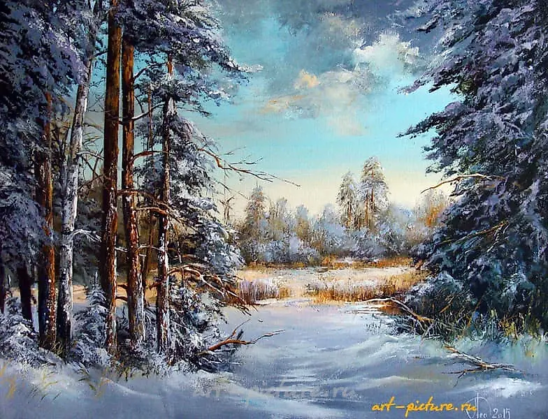 У замёрзшей реки масло,холст