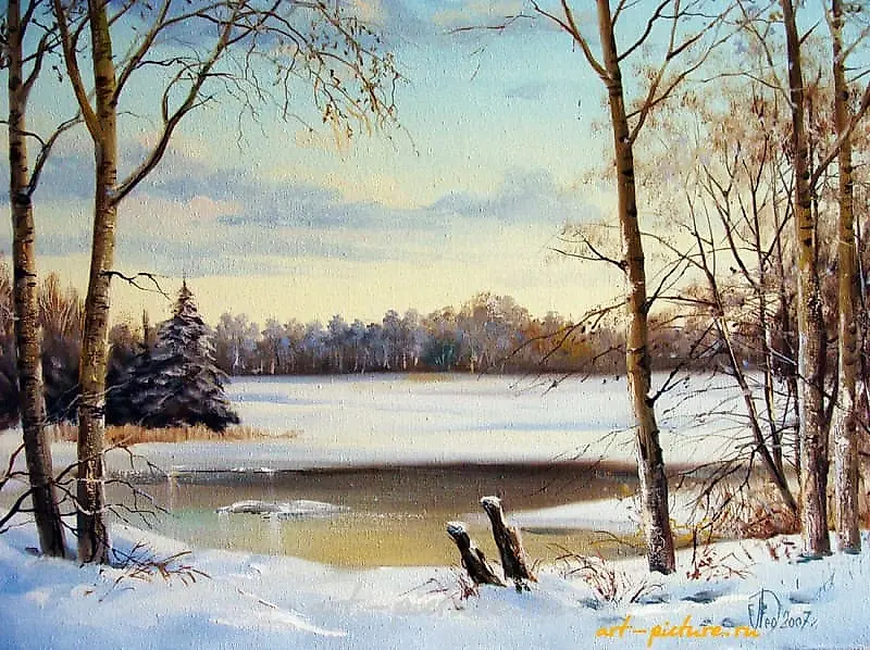 Замёрзшая река масло,холст