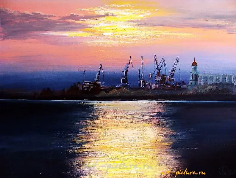 Вечерний порт масло,холст