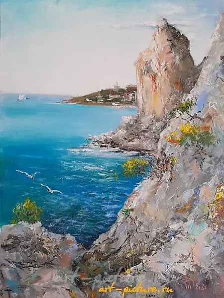 天鹅岩油画，布面