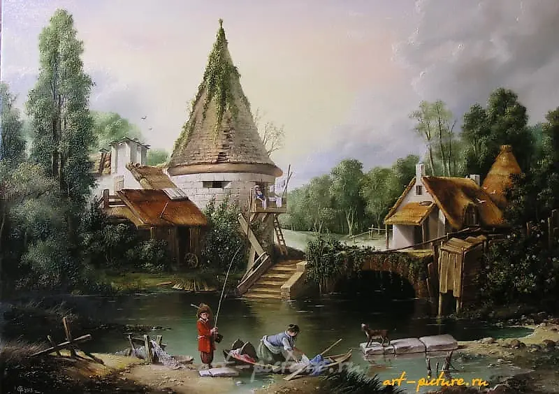 The translation of the text "В окрестностях Бове масло, холст" into English is "In the surroundings of Bove, oil, canvas."