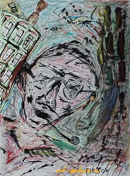 Portrait of a New Yorker | Ньюйоркер Pencil, pastel and ink on paper | Карандаш, пастель, тушь, бумага 