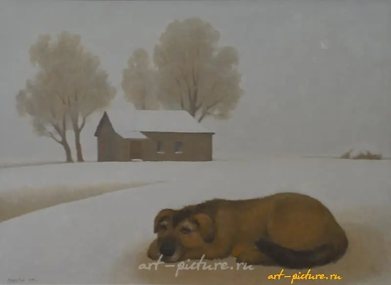 The translation of "Песнь о собаке Холст, масло" into English is "Song of the Dog, Canvas, Oil."
