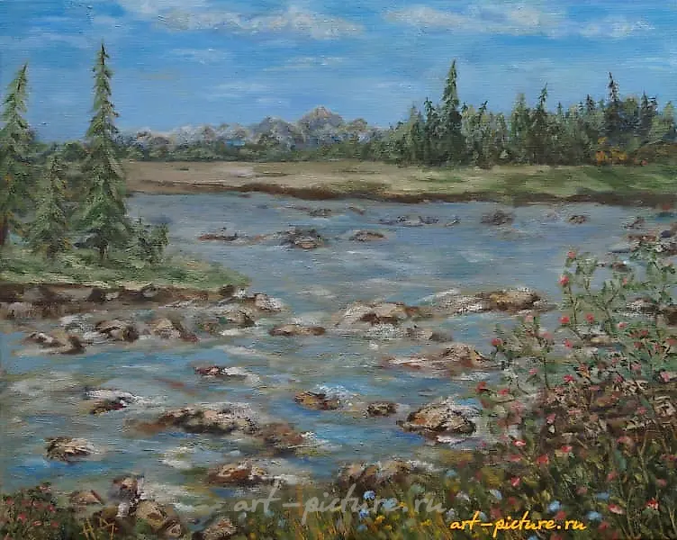 Горная река масло, холст 