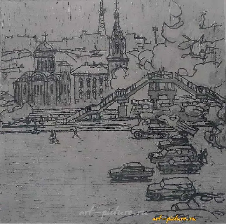 Смоленск. Переходной мост. Офорт. 21 х 21 см.