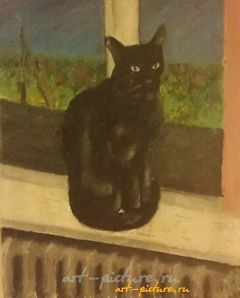 Кот на окне холст масло 