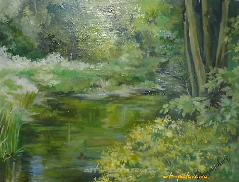 Лесная река масло, холст на подрамнике 