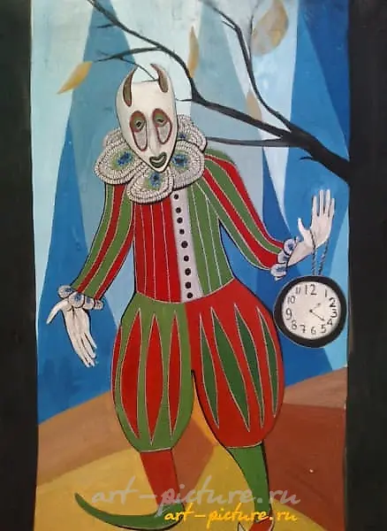 Чёрт Часовщик бумага,гуашь 