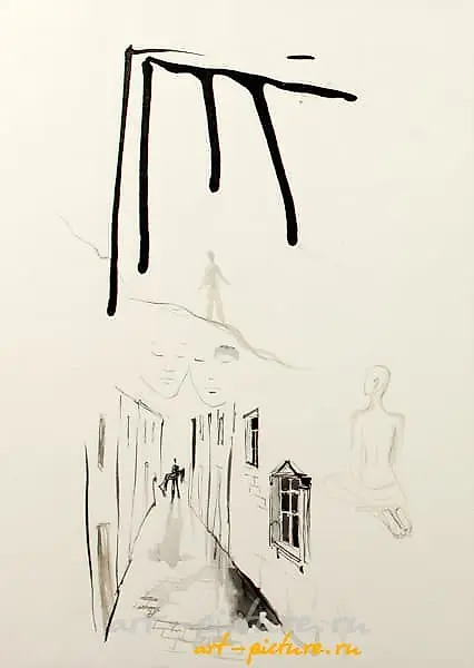 Вдох (Breathe) бумага, тушь, акварель (Paper, ink, aquarelle), 
